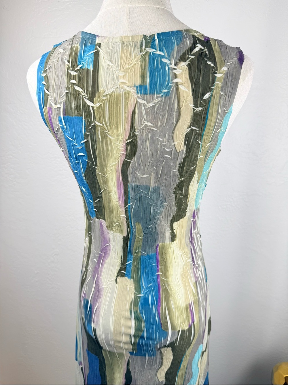 Komarov WhimsiGoth Hand Pleated Abstract Midi Dress Blue Green Purple S USA - Picture 7 of 14
